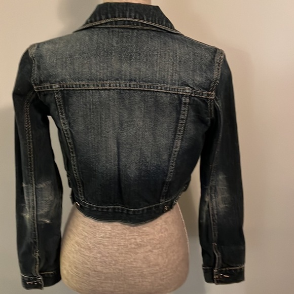 YMI SIZE MEDIUM CROPPED JEAN DISTRESSED JEAN JACKET.  SUPER CUTE - Picture 4 of 5